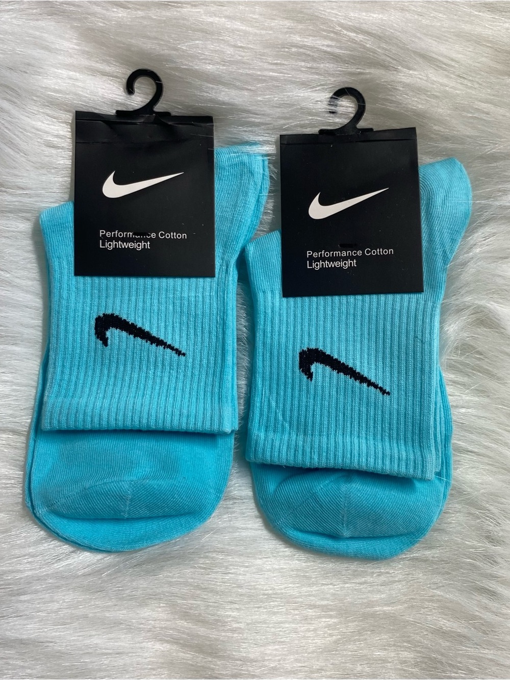 2 pair of Lightweight Crew Socks - Aqua Teal with Black Swoosh